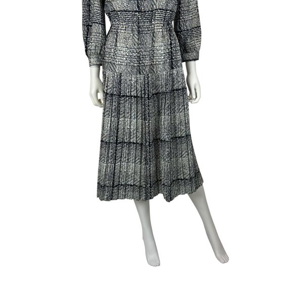 Vintage 80s Houndstooth Dress Womens Medium Black White Printed Day Sheath - Picture 5 of 10